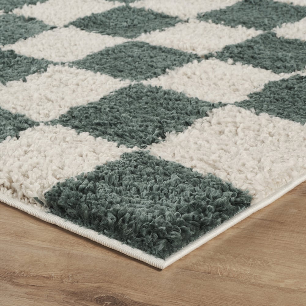 Desire Rugs Chester Jade Green Shaggy Checkered Rug 160 x 230cm Image 3