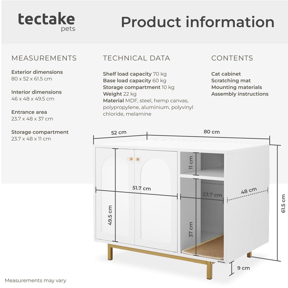 tectake Kalea 2 Door Cat Cupboard with Side Entrance and Scratching Mat Image 7