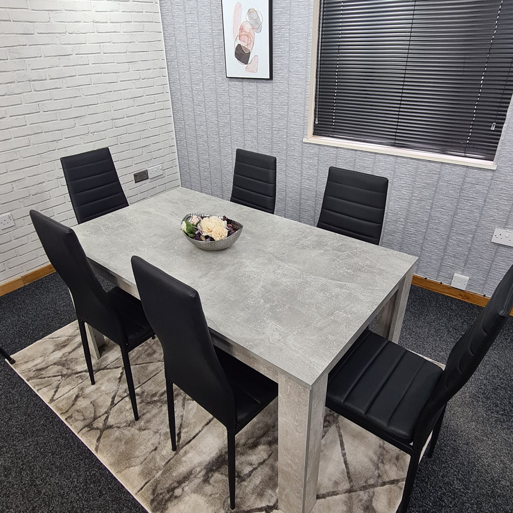 Portland Leather 6 Seater Dining Set Stone Grey and Black Image 4