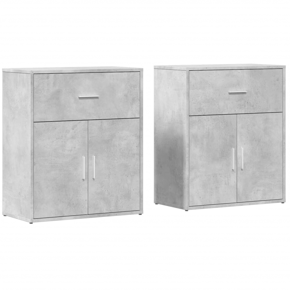 vidaXL 2 Door Single Drawer Concrete Grey Sideboard 2 Pack Image 2