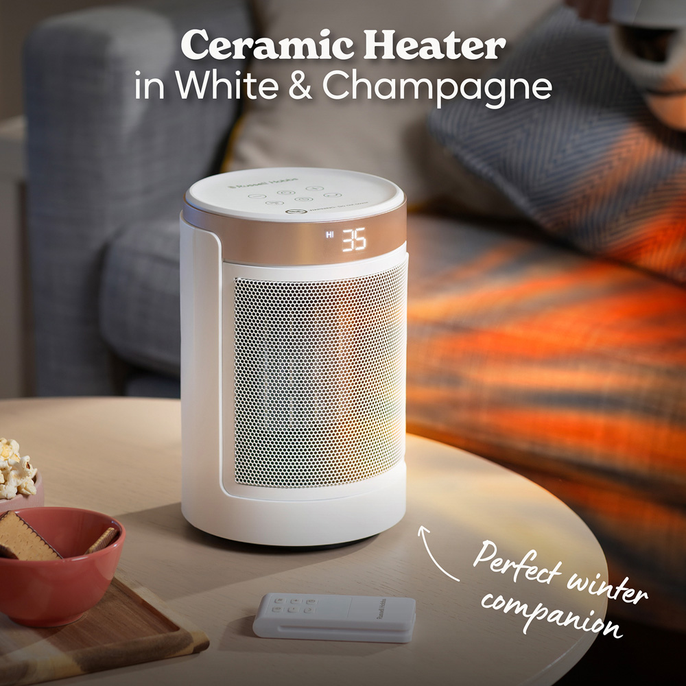 Russell Hobbs RHCH2002WCHAMP White and Champagne Round Oscillating Ceramic Heater 1500W Image 3