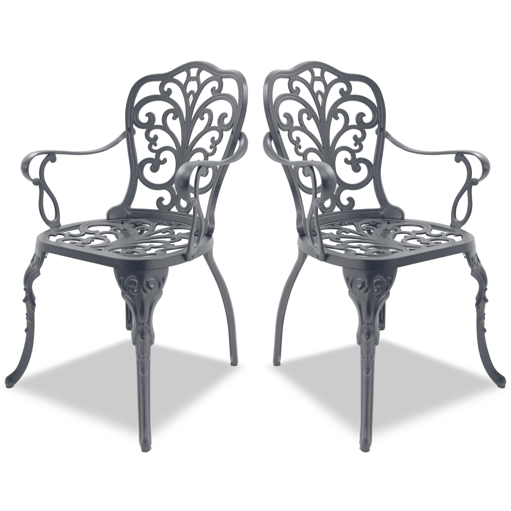 Centurion Bangui Set of 2 Grey Garden Bistro Chairs with Armrests Image 3