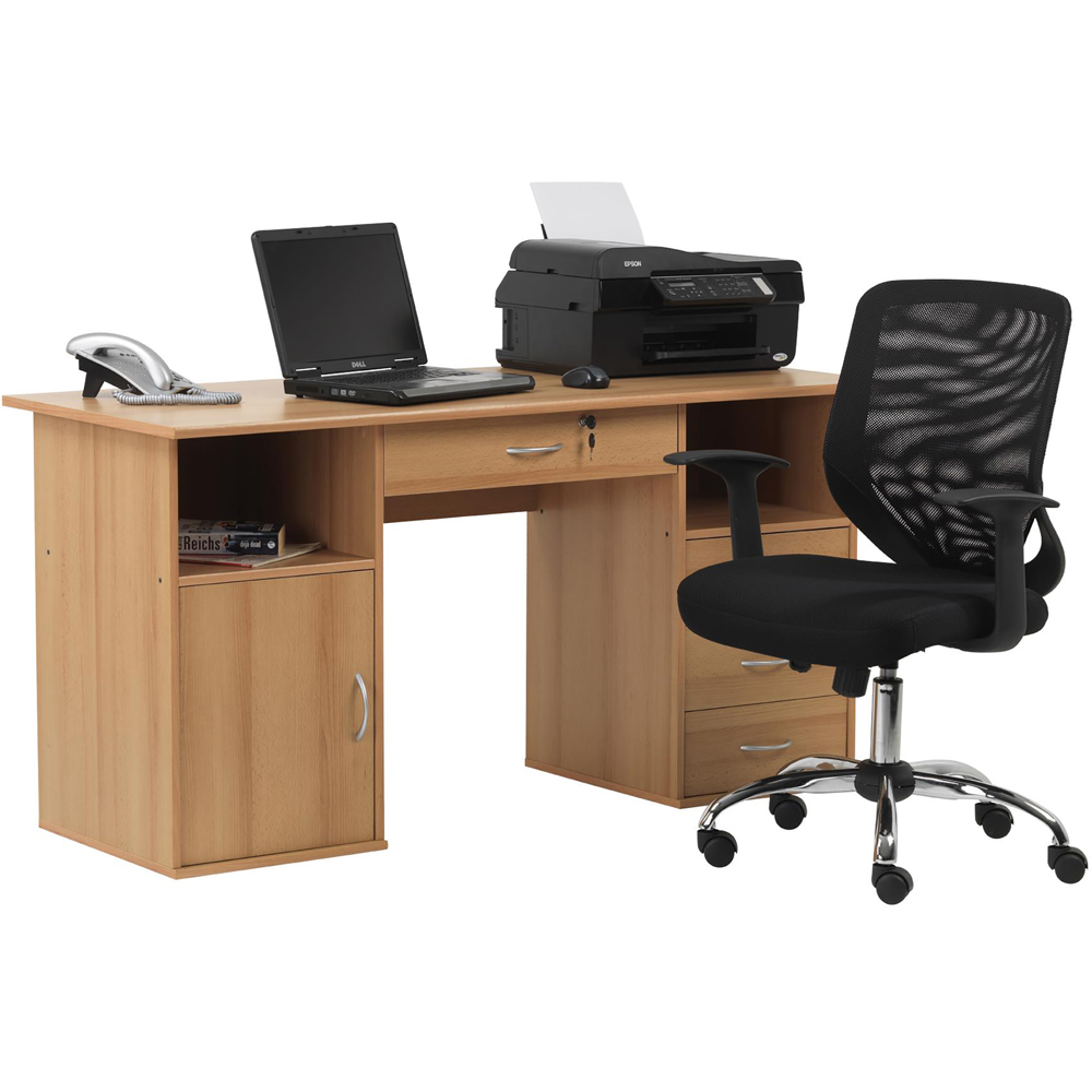 Alphason Dallas Single Door 4 Drawer Beech Office Desk Image 5