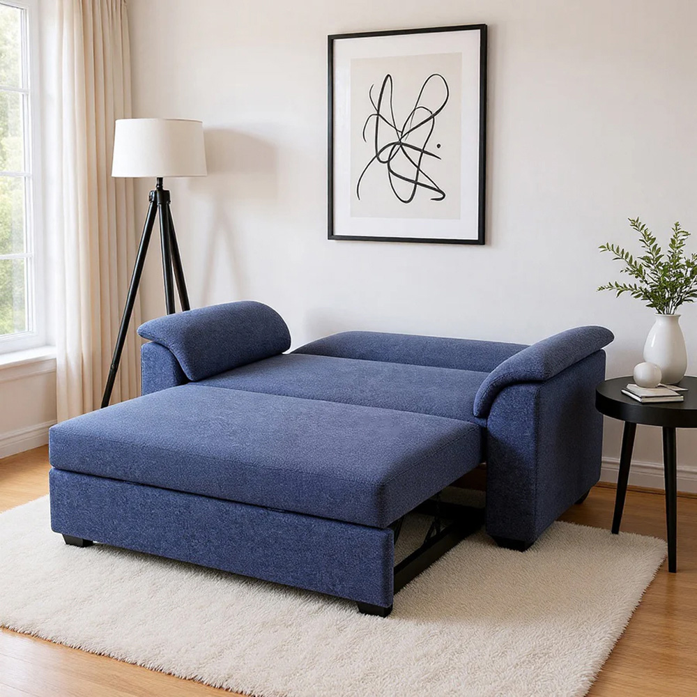 HGD Tivoli 2 Seater Blue Woven Boucle Pull-Out Sofa Bed Image 8