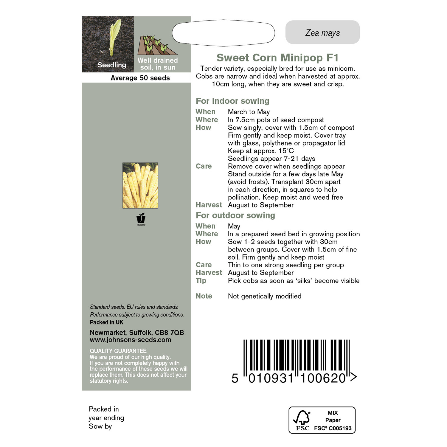 Johnsons Minipop F1 Sweet Corn Seeds Image 3