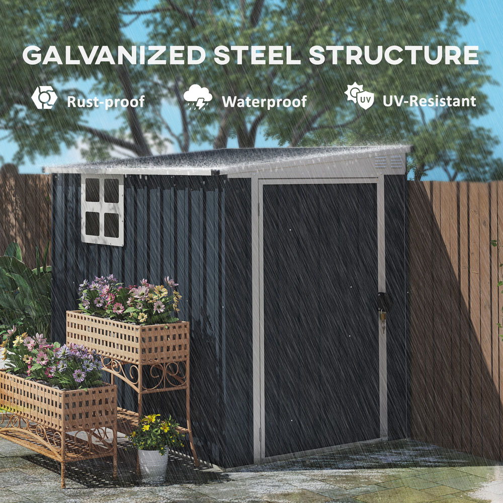 Outsunny 4 x 6ft Dark Grey Garden Storage Shed with Window Image 7