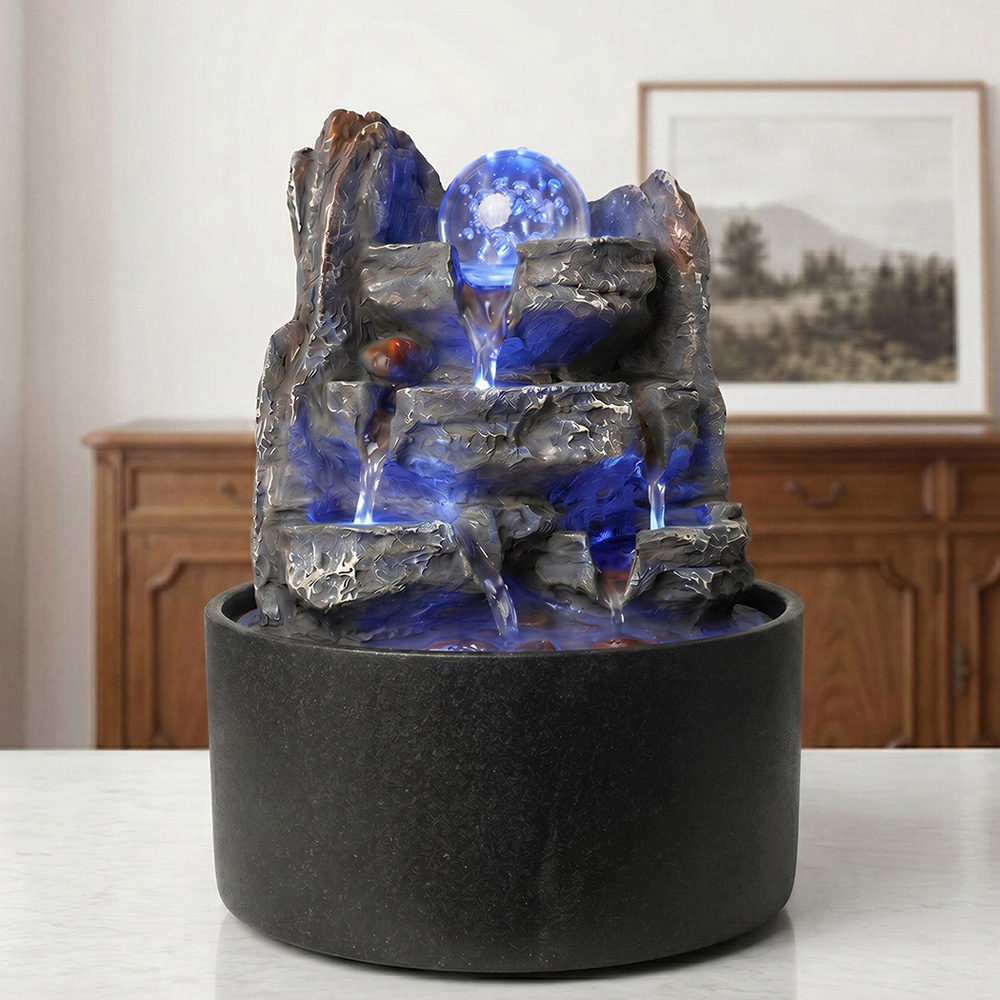Spector Grey Resin Indoor Water Fountain with Rotating Glass Ball and LED Light Image 2