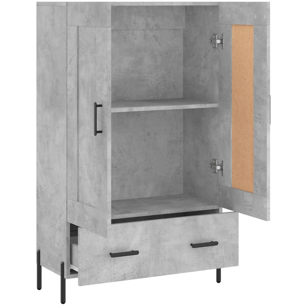 vidaXL 2 Door Single Drawer Concrete Grey Highboard with Black Handle and Legs Image 6