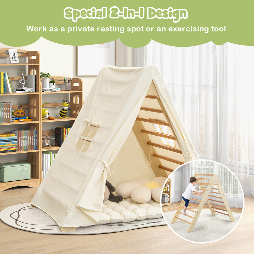 Costway 2 in 1 Beige Kids Triangle Tent Climber Image 3