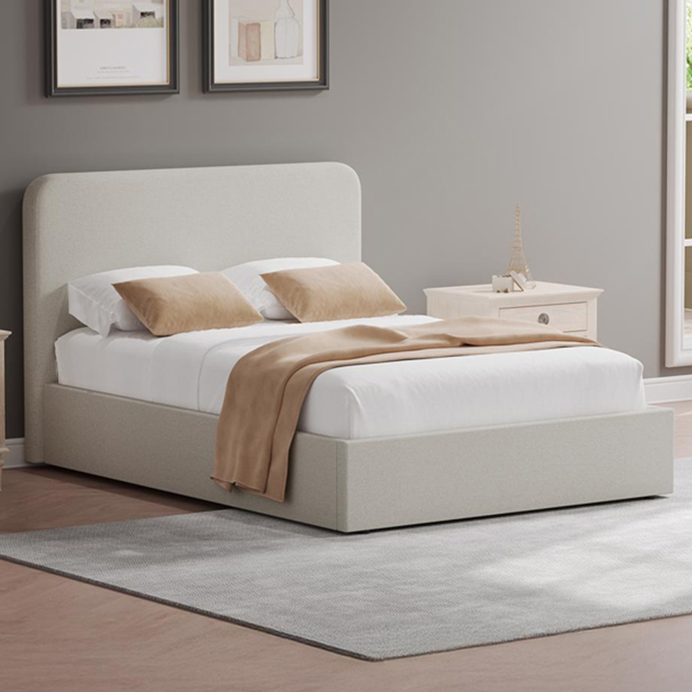 FWStyle Double Beige Upholstered Lift Up Ottoman Bed Frame Image 1