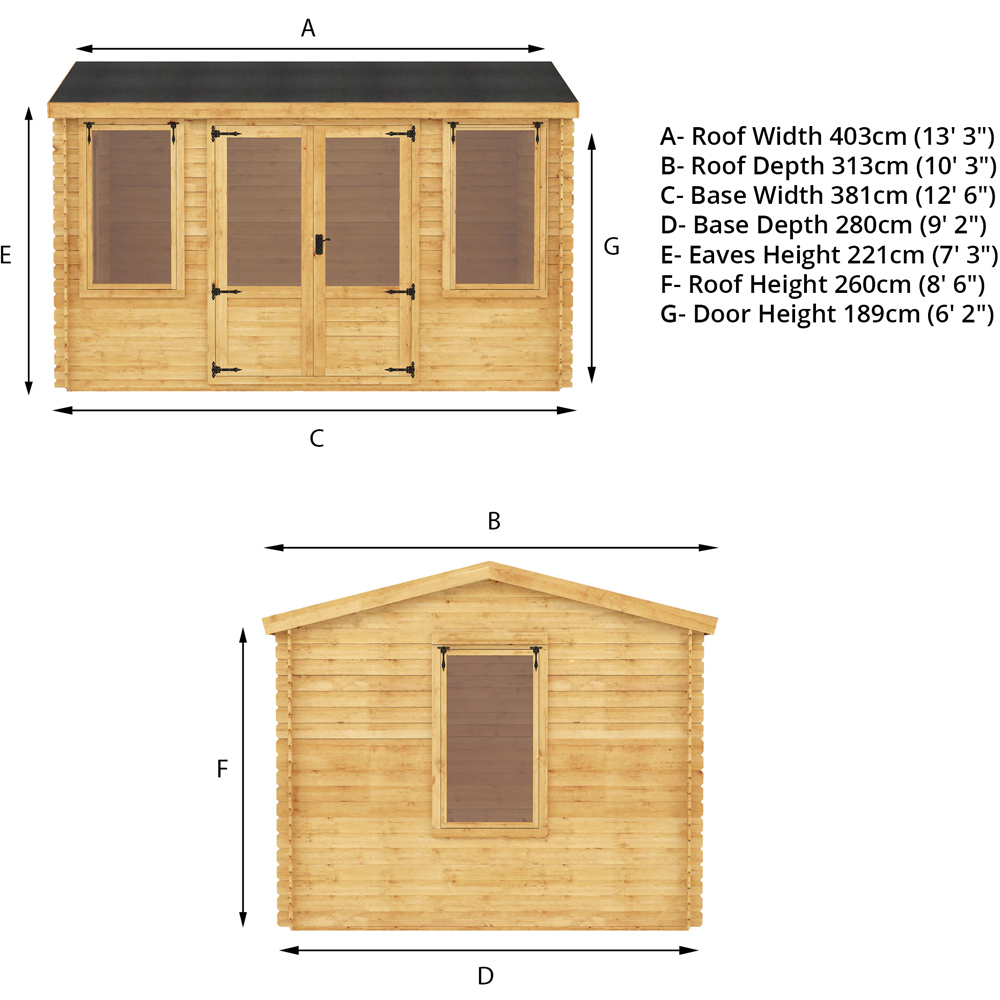 Mercia 13.1 x 9.8ft Double Door Wooden Reverse Apex Log Cabin Image 7