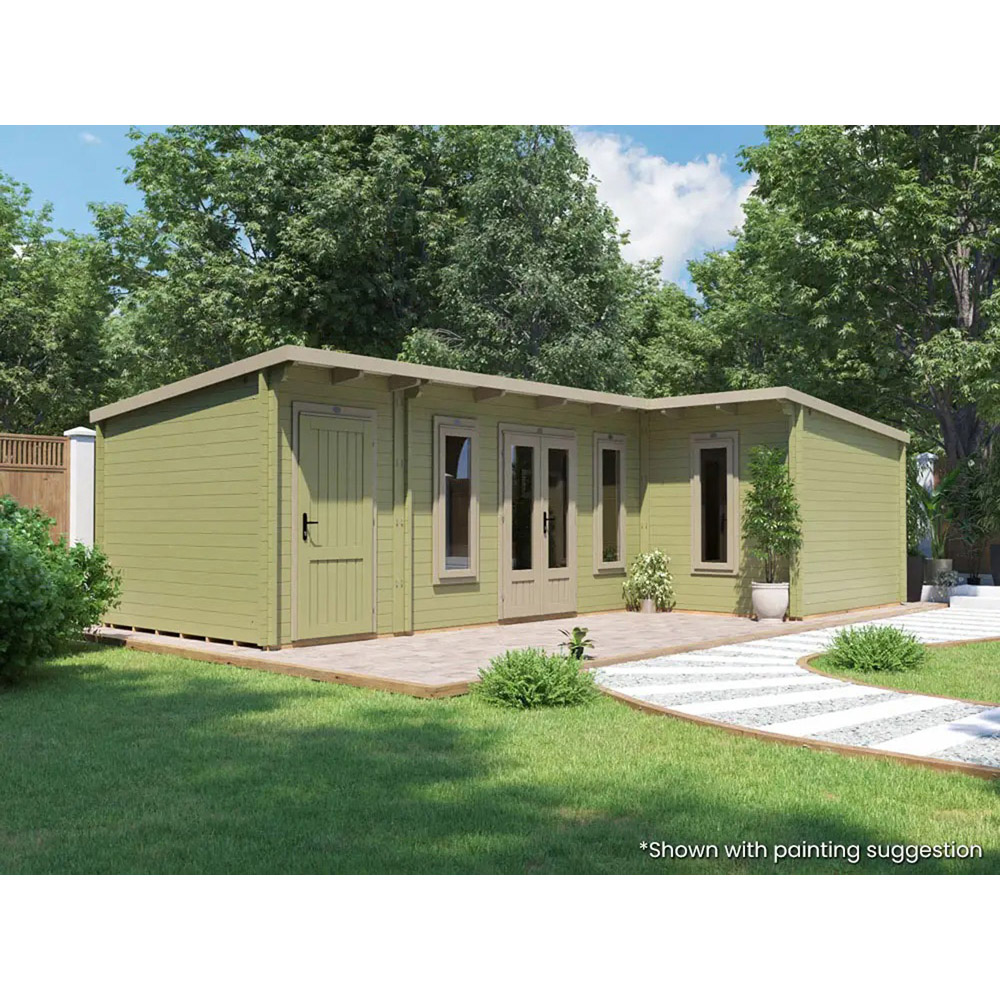 Dunster House HellWolf 26 x 16ft Brown L-Shaped Double Glazed Pent Garden Log Cabin Image 3