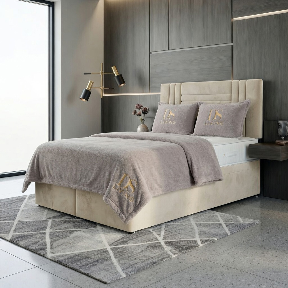 DS Living Orion King Size Cream Plush Ottoman Bed Image 4
