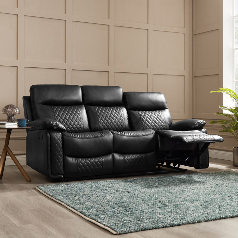 Home Detail Carson 3 Seater Black Faux Leather Manual Recliner Sofa Image 7