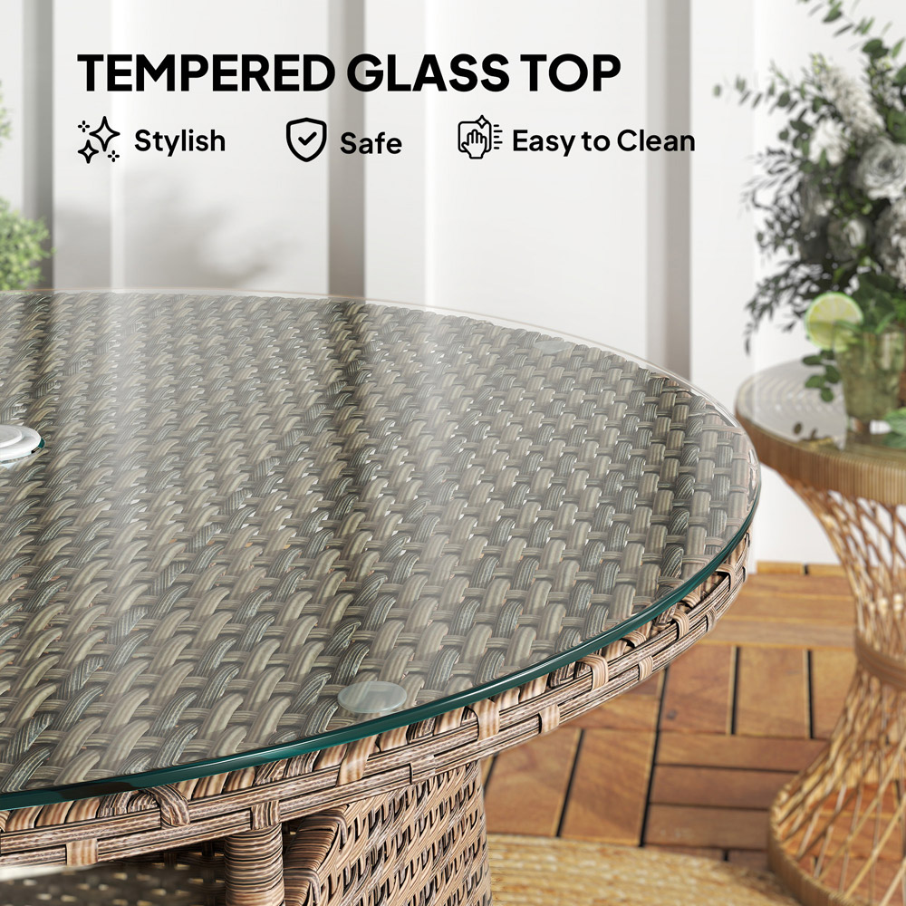 Outsunny Brown Rattan Garden Table with Umbrella Hole Image 6