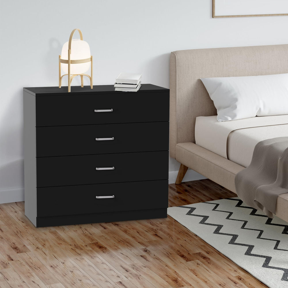 Alivio 4 Drawer Black Bedside Storage Cabinet Image 4