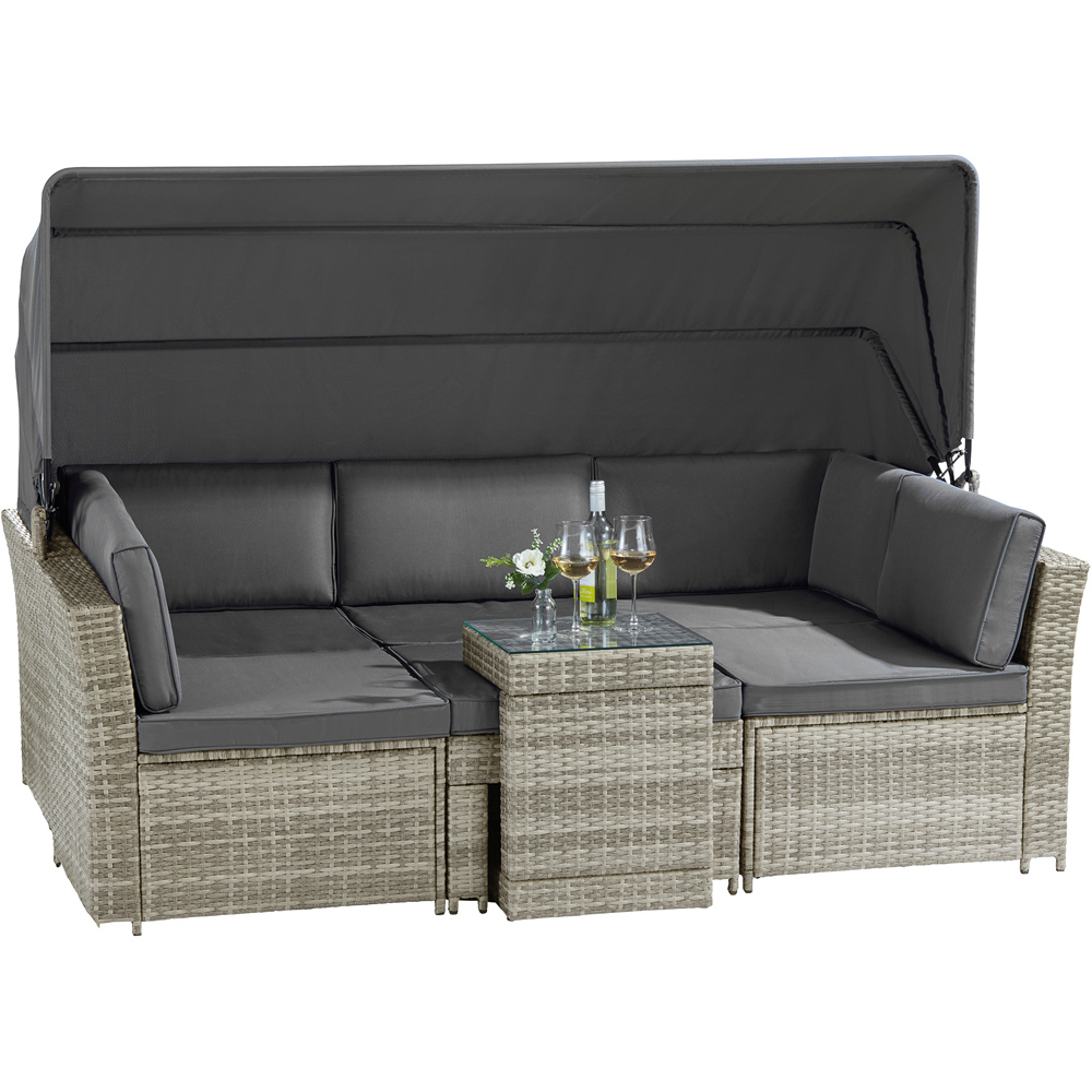 Garden Gear 6 Seater California Rattan Dark Grey Daybed Set with Cover Image 2