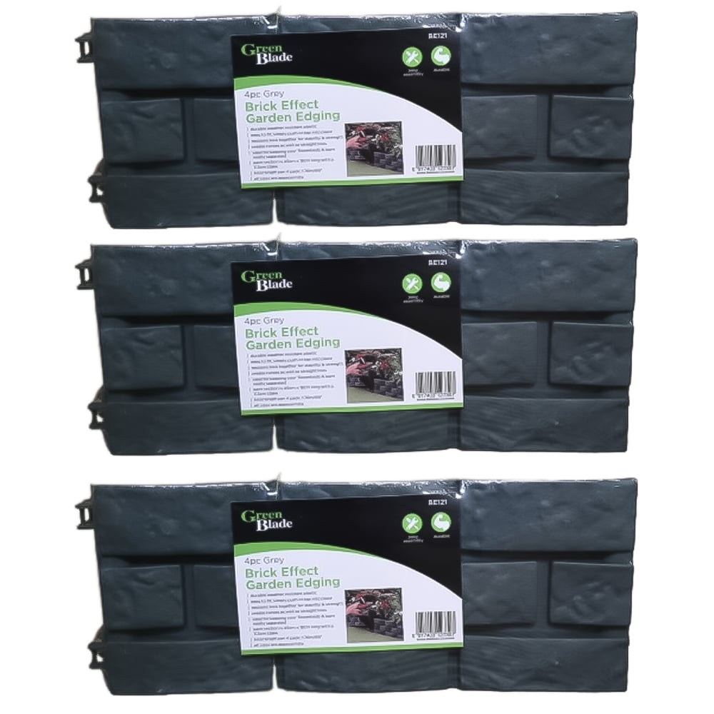 Samuel Alexander Grey Brick Effect 4 x 3 Pack Garden Edging Decorative Border Image 1