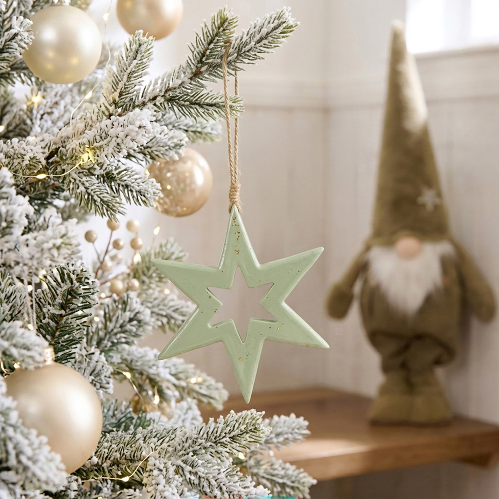 Christmas Star Hanging Decoration Sage Green Image 2