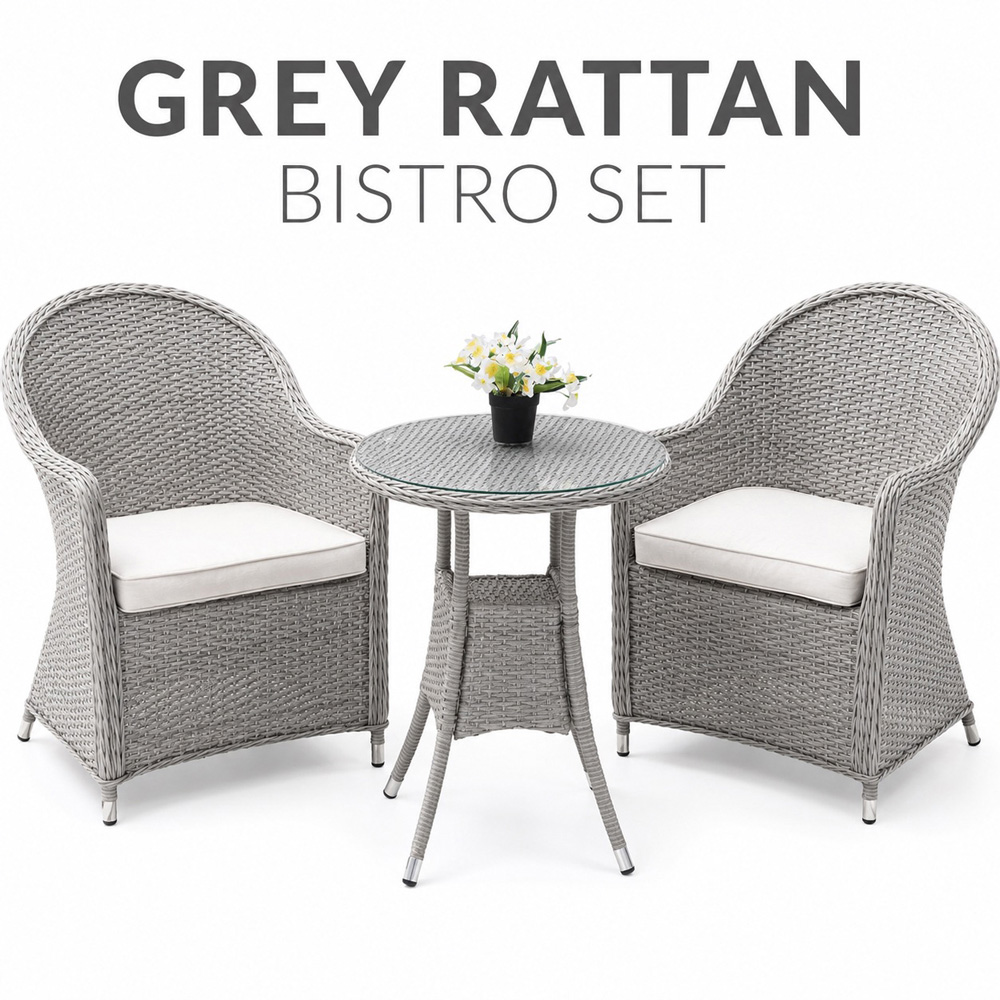 Shatchi Sorrento 2 Seater Light Grey Rattan Aluminium Bistro Set Image 2