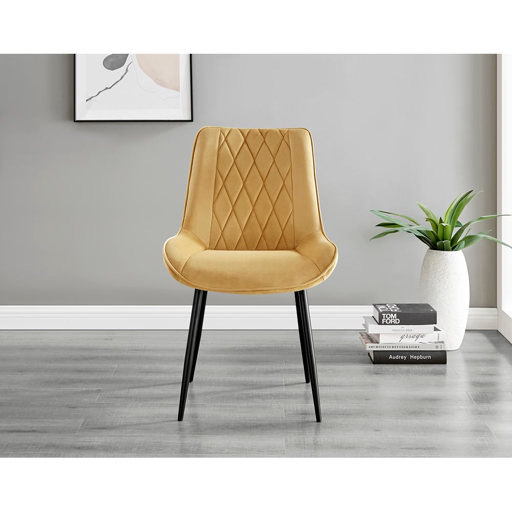 Furniturebox Fira Cesano Wood Effect 4 Seater Round Dining Set Brown Mustard Yellow and Black Image 3