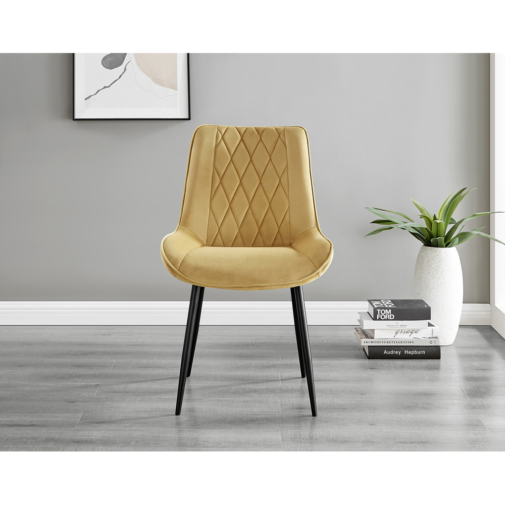 Furniturebox Cesano Set of 2 Mustard Yellow and Black Velvet Dining Chair Image 2