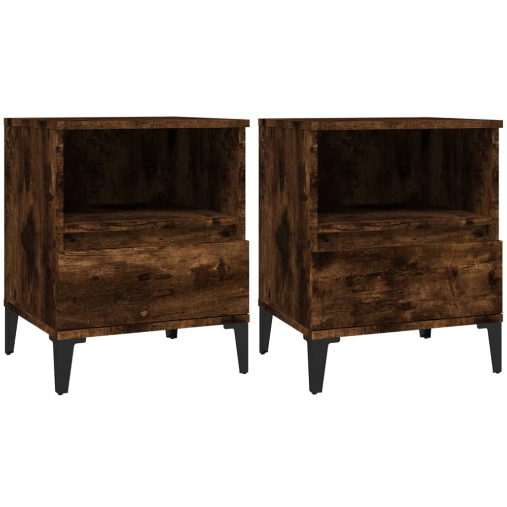 vidaXL Single Drawer Single Shelf Smoked Oak Bedside Cabinet Set of 2 Image 2