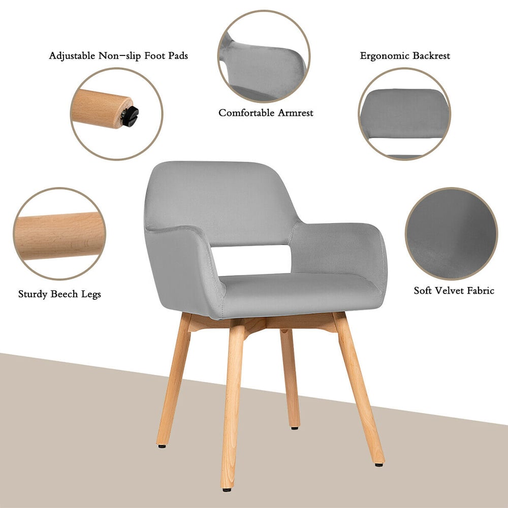 Costway Grey Velvet Accent Chair Set of 2 Image 7