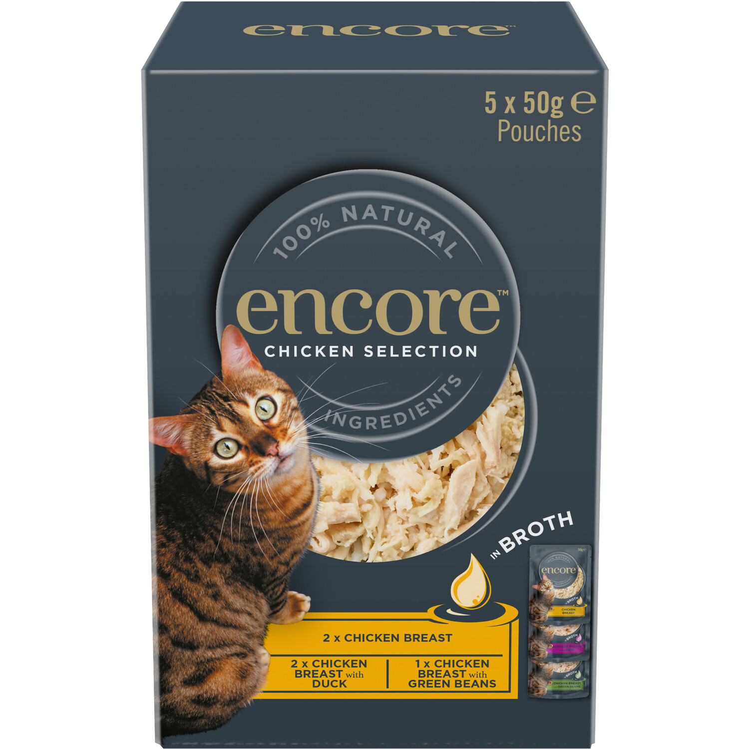 Pack of 5 Encore Wet Cat Food in Broth Pouches - Chicken Selection Image 1