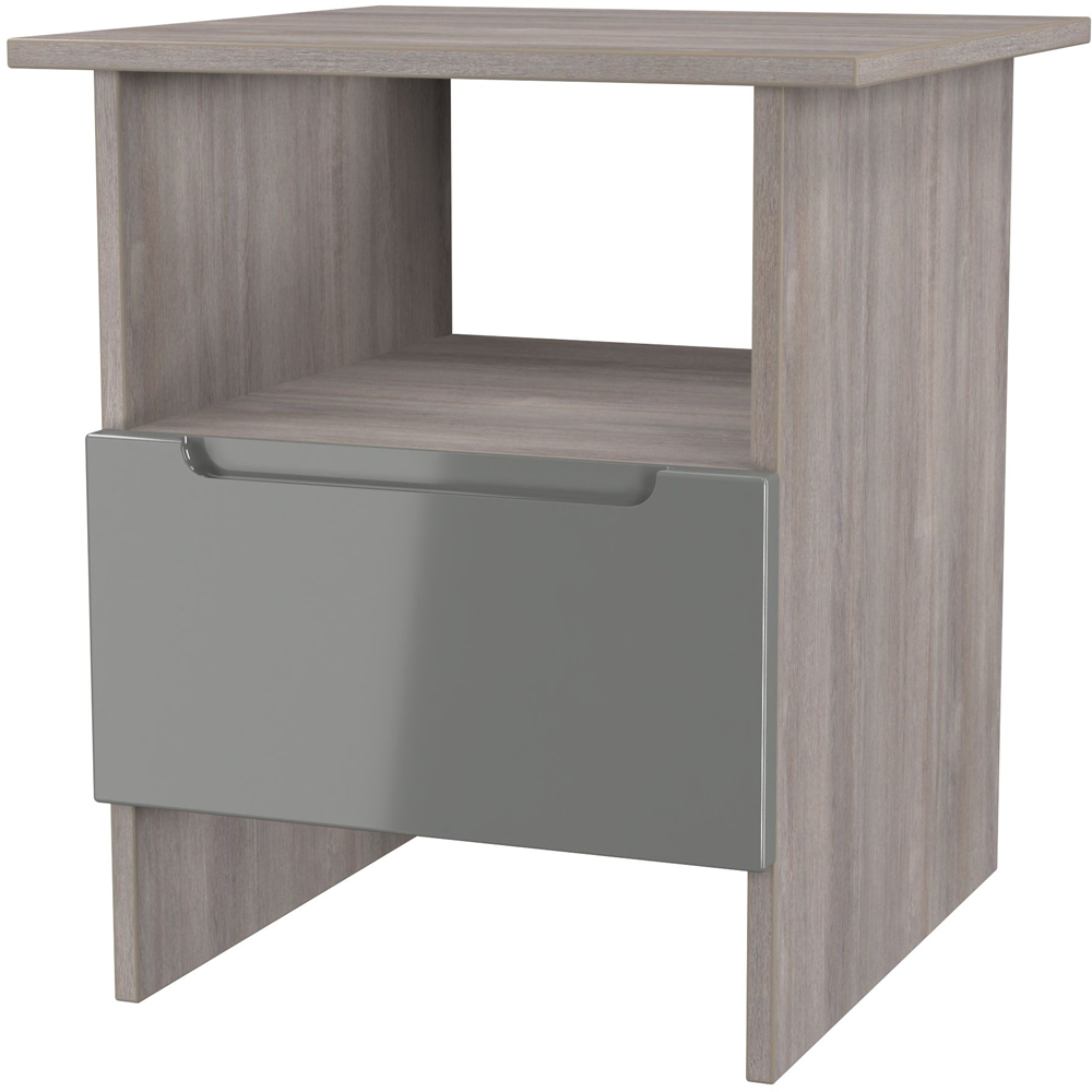 Crowndale Milan Single Drawer Single Shelf Grey Gloss and Grey Oak Lamp Table Ready Assembled Image 2