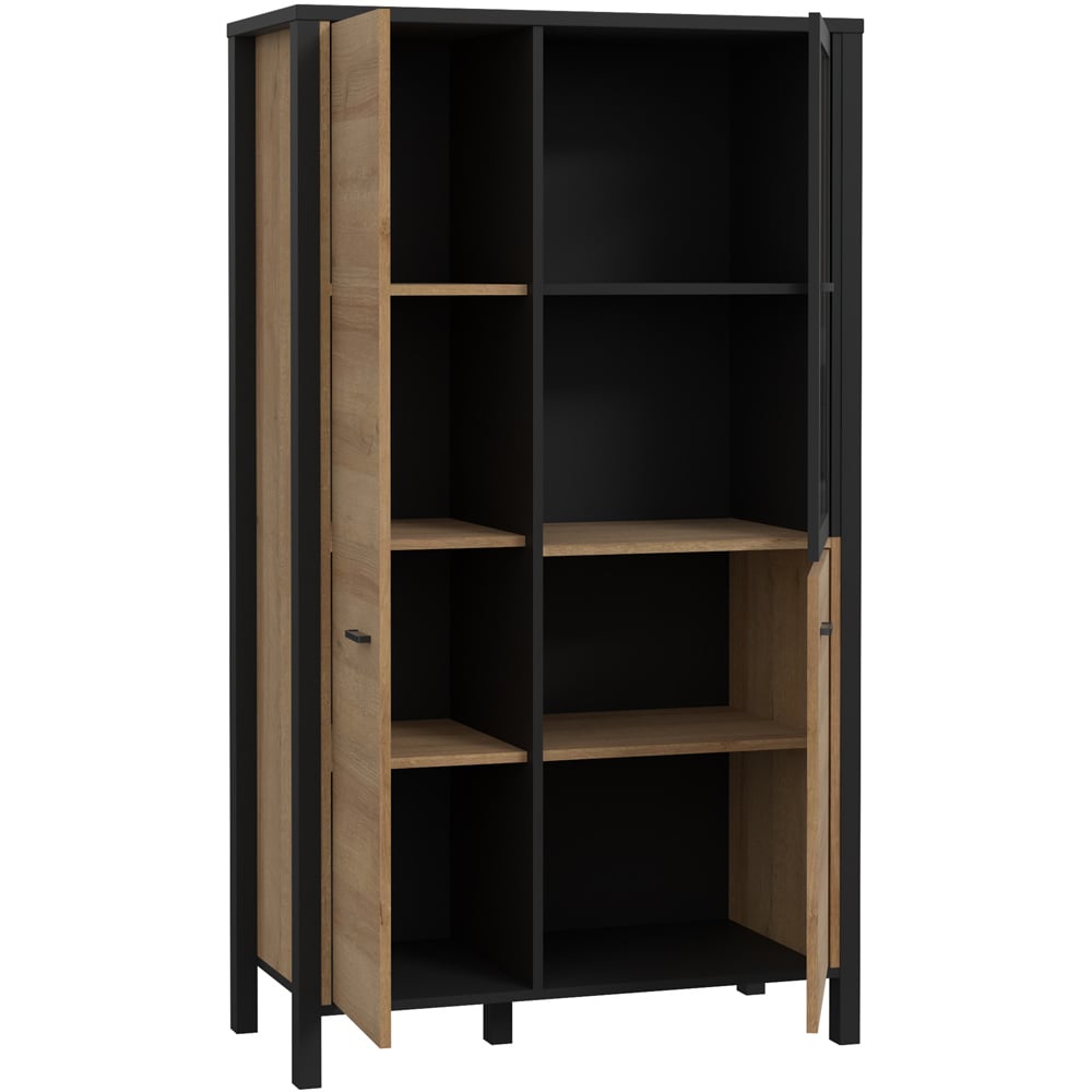 Florence High Rock 2 Door Matt Black and Riviera Oak Small Display Cabinet Image 3
