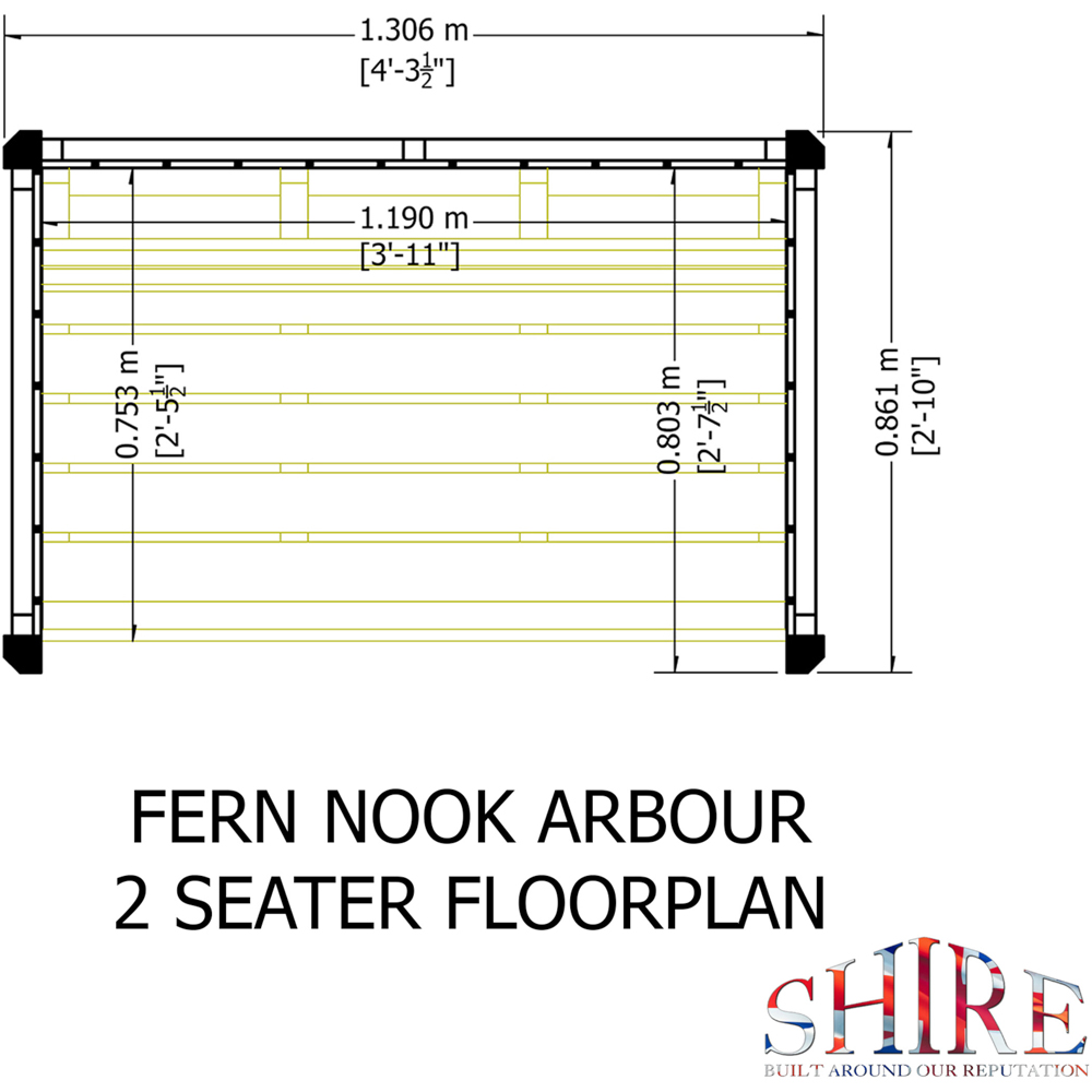 Shire Fern Nook 4.2 x 2.8ft 2 Seater Arbour with Roof Image 7