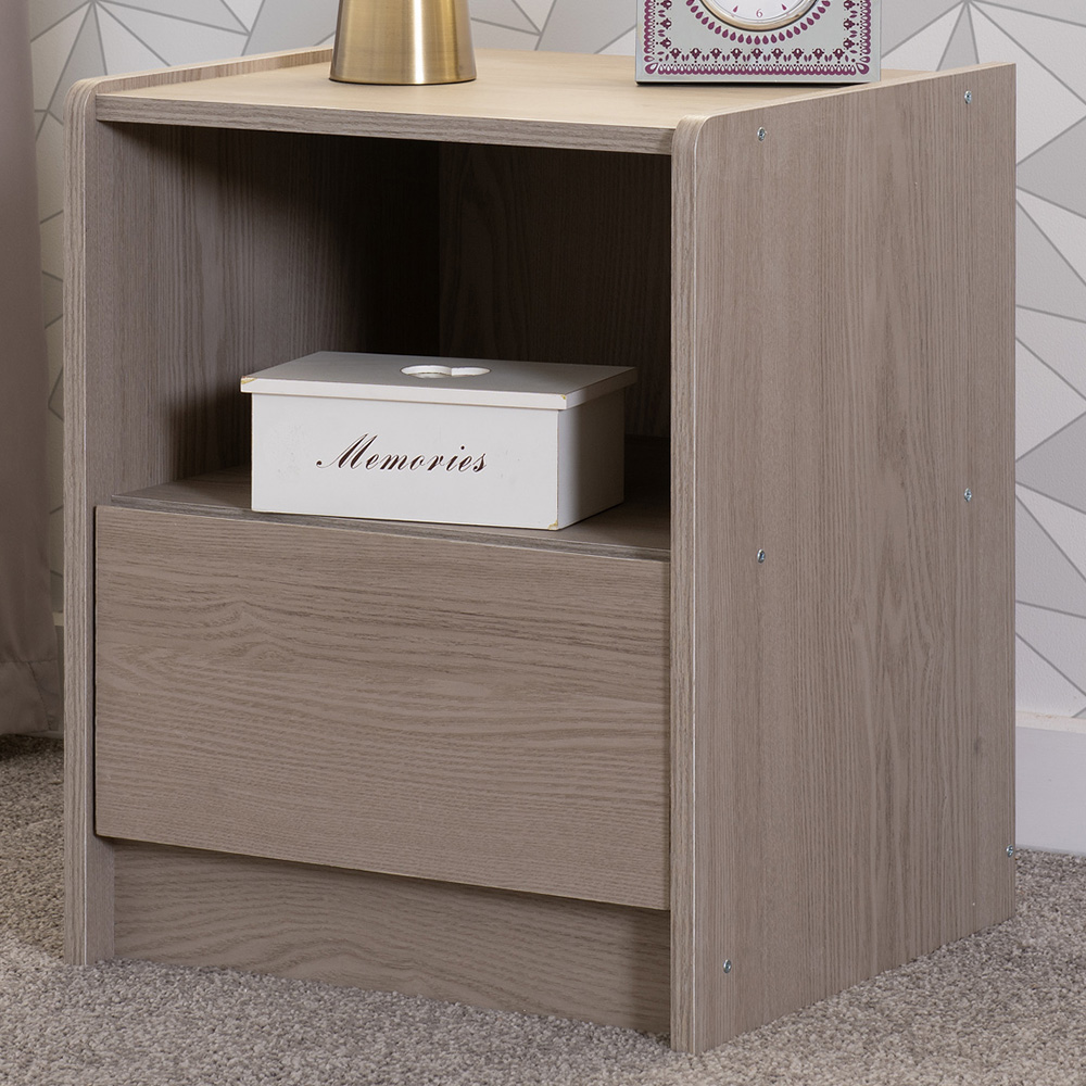 Seconique Paris Single Drawer Single Shelf Smoked Ash Effect Bedside Table Image 1