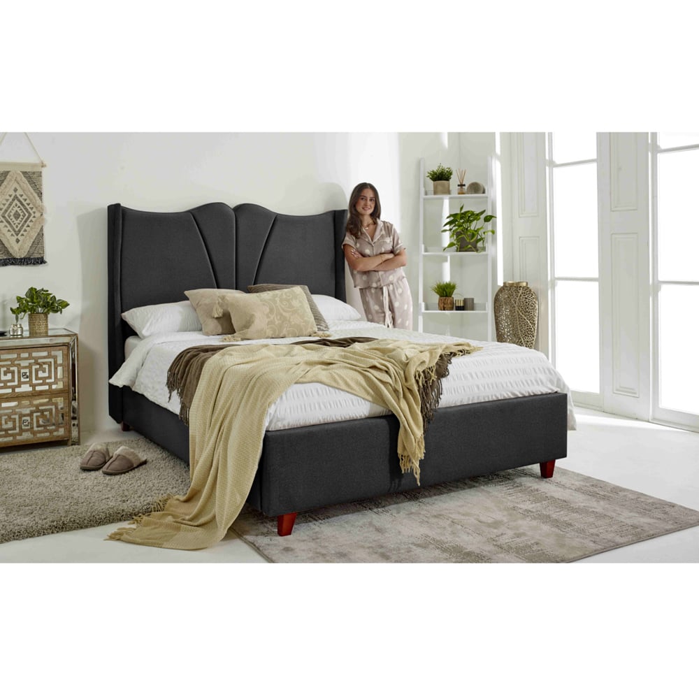 Eleganza Florentine King Size Steel Arlington Fabric Bed Frame with Winged Headboard Image 5