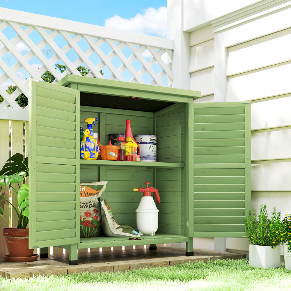 Outsunny 1.5 x 2.8ft Green Solid Wood Garden Storage Shed Image 2