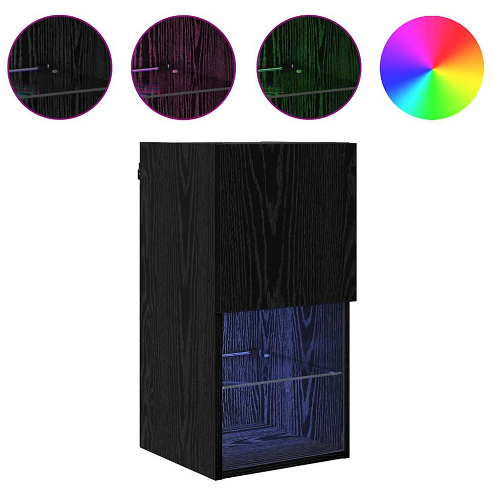 vidaXL Single Door 2 Shelf Black Oak Wall Mounted LED TV Unit Image 7