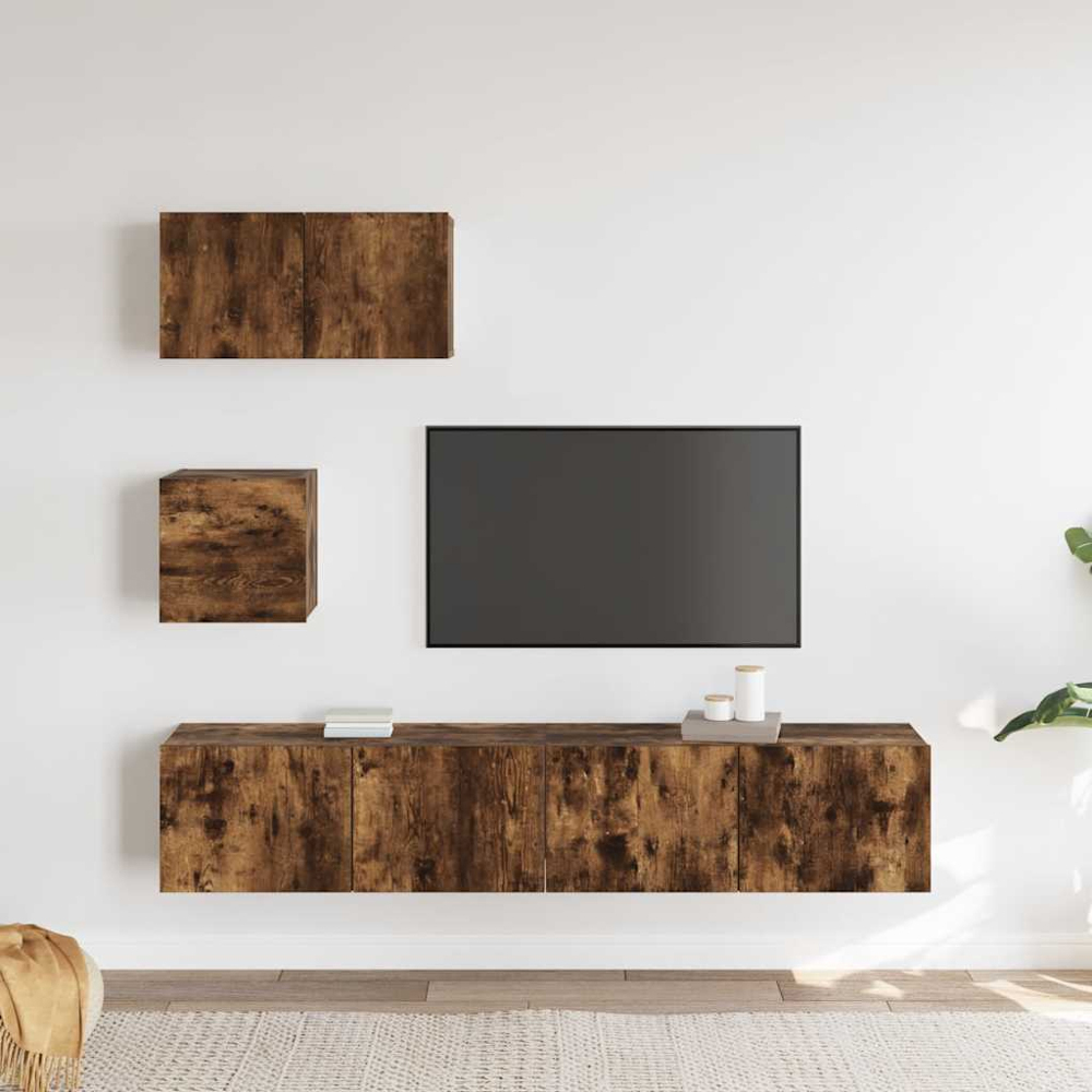 vidaXL 7 Door Smoked Oak Wall Mounted TV Cabinet 4 Piece Image 3