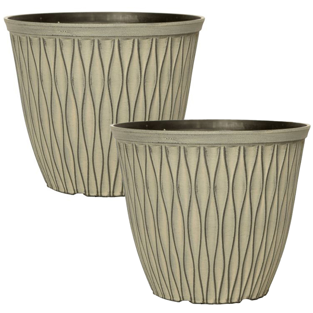 YouGarden Laval Ebony Grey Plastic Planter 26cm 2 Pack Image 1