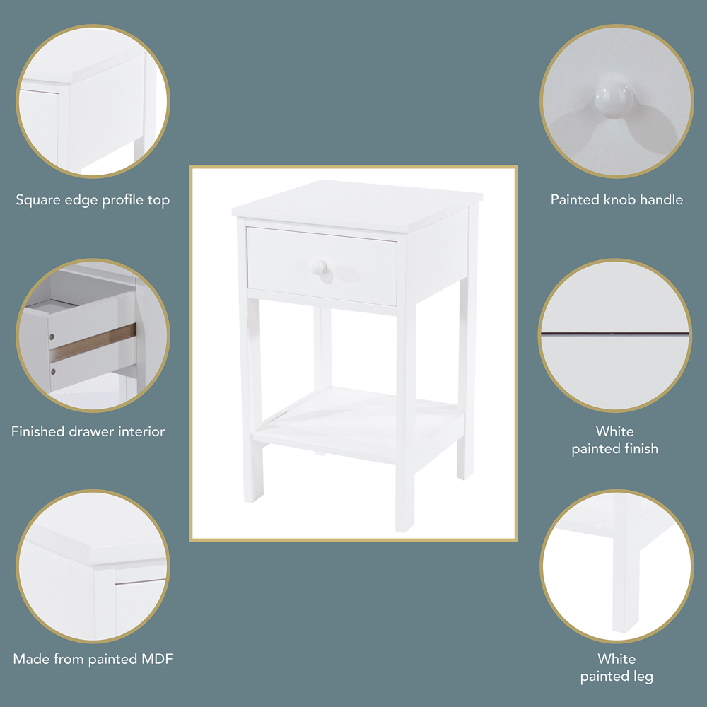 Shaker Single Drawer White Petite Bedside Storage Cabinet Image 5