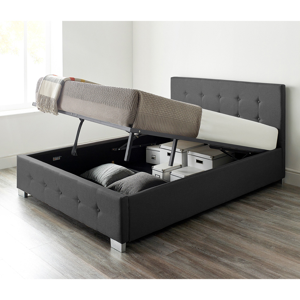 Aspire Single Black Linen End Lift Ottoman Storage Bed Image 4