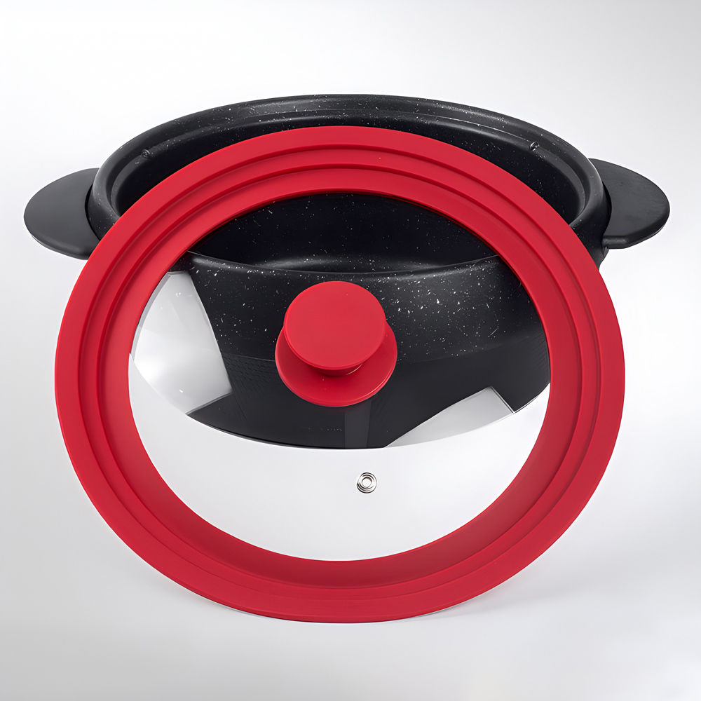 Avilo Adjustable Universal Glass Pan Lid with Red Silicone Rim Image 2