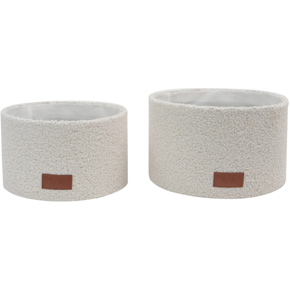 JVL Shiro White Boucle Fabric Round Storage Basket 2 Pack Image 4