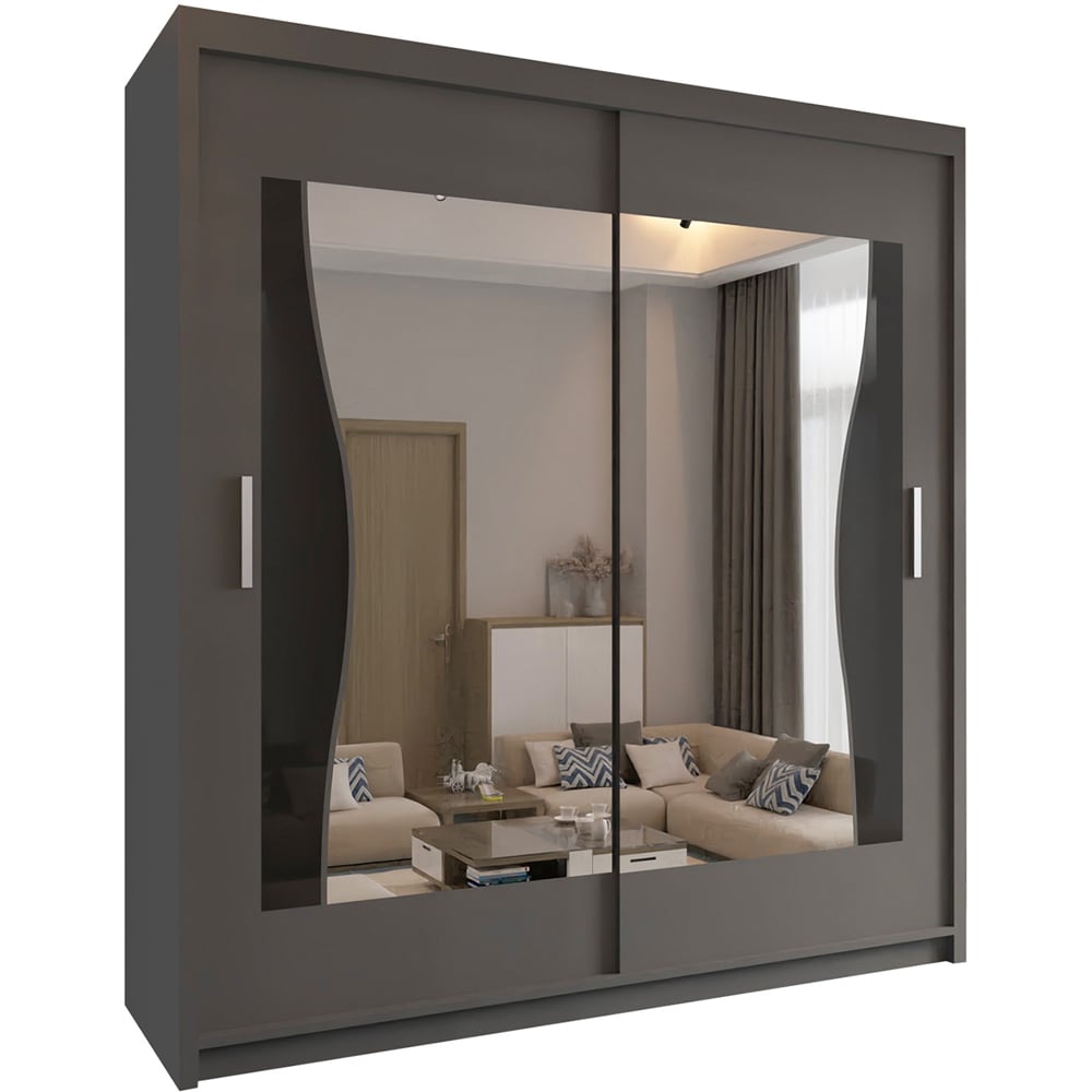 Sliding Wardrobes 4U Batumi 2 Door Grey Small Curved Mirrored Wardrobe Image 2