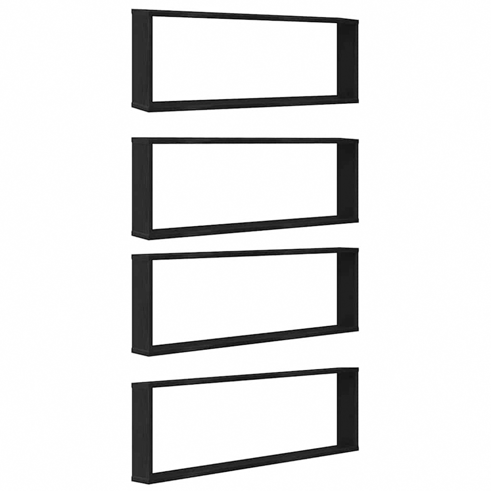 vidaXL 100 x 15 x 30cm Set of 4 Black Cube Wall Shelf Image 3