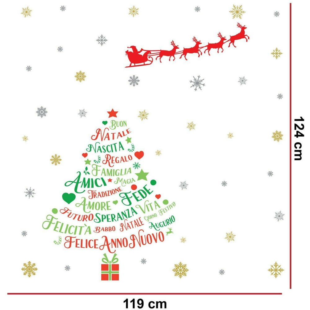Walplus Italian Quotes Christmas Tree with Santa Sleigh Self Adhesive Wall Sticker Image 4