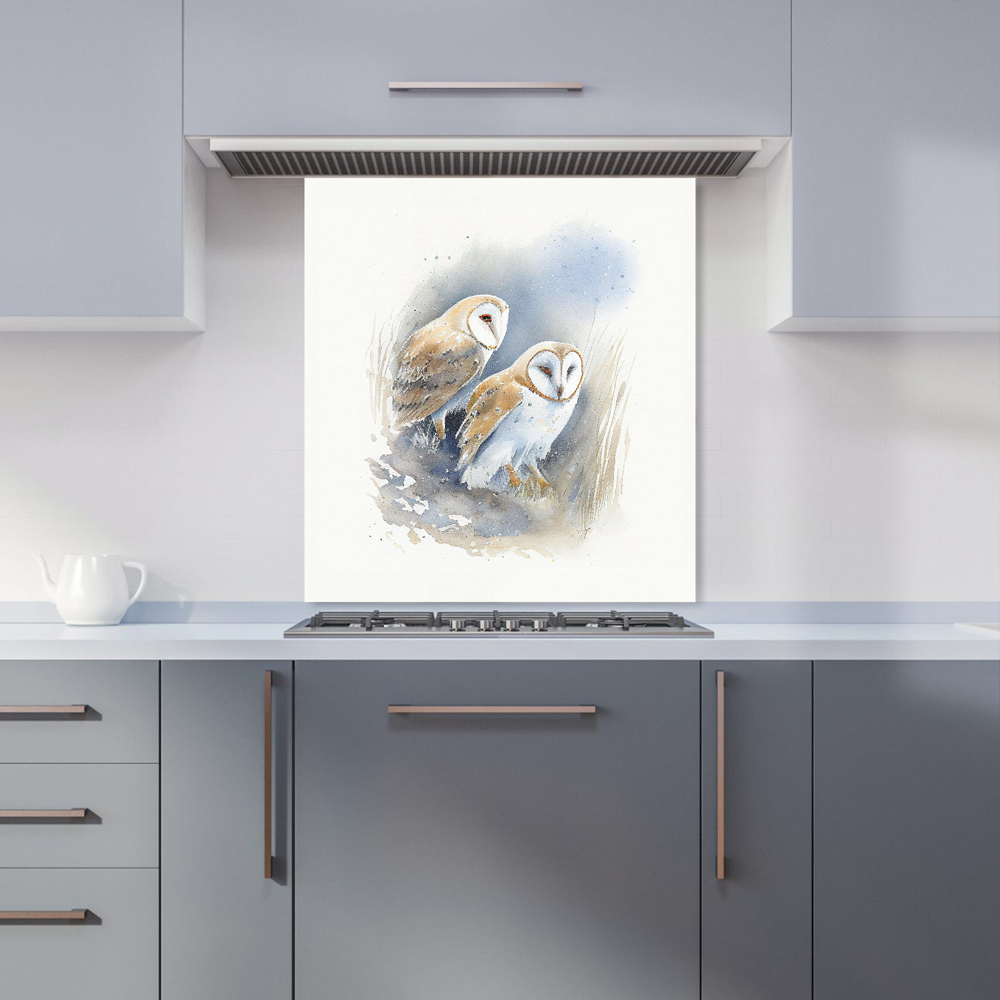 Warren Reed Designer Barn Ano Owls Watercolour Glass Kitchen Splashback 65 x 60cm Image 1
