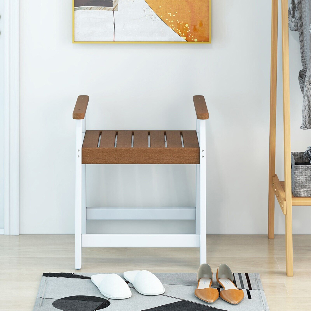 Costway Brown Waterproof HDPE Shower Bench with Armrests Image 5