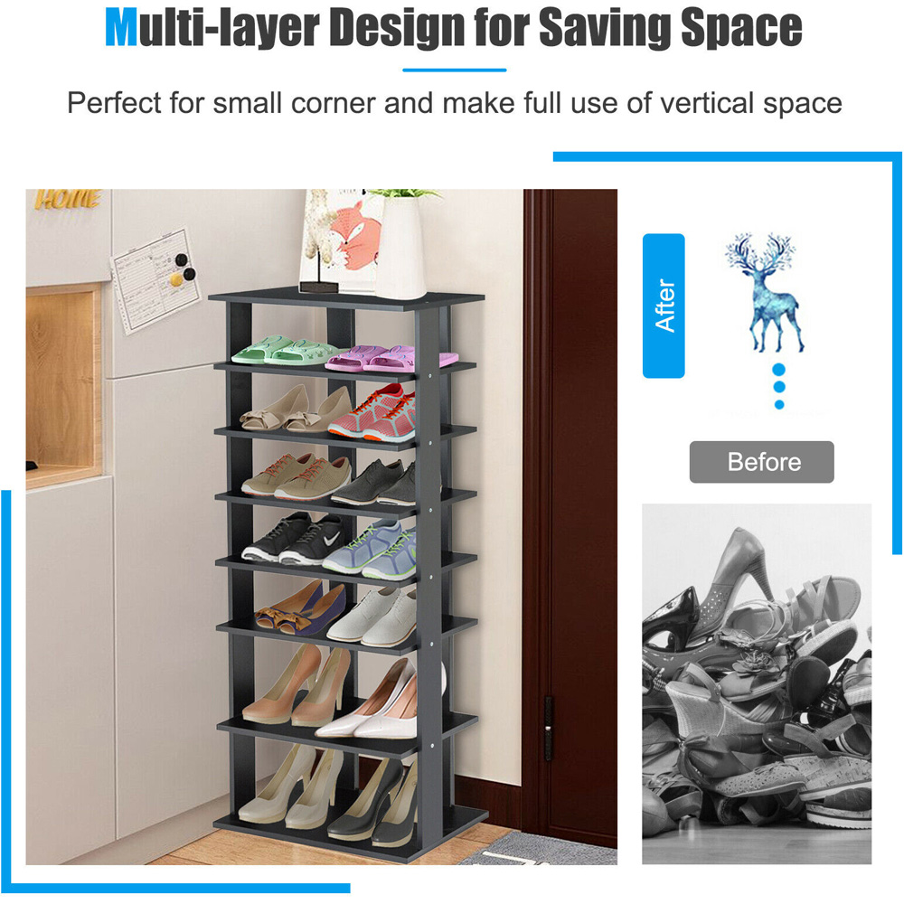 Costway 7 Shelf Black Wooden Vertical Shoe Rack Image 8