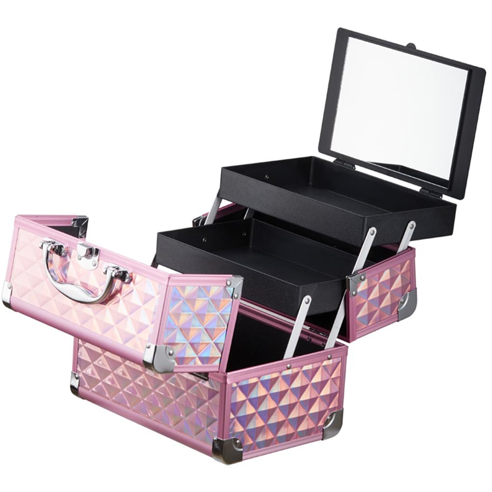 Living and Home Pink 2 Tray Professional Makeup Box with Mirror Image 3