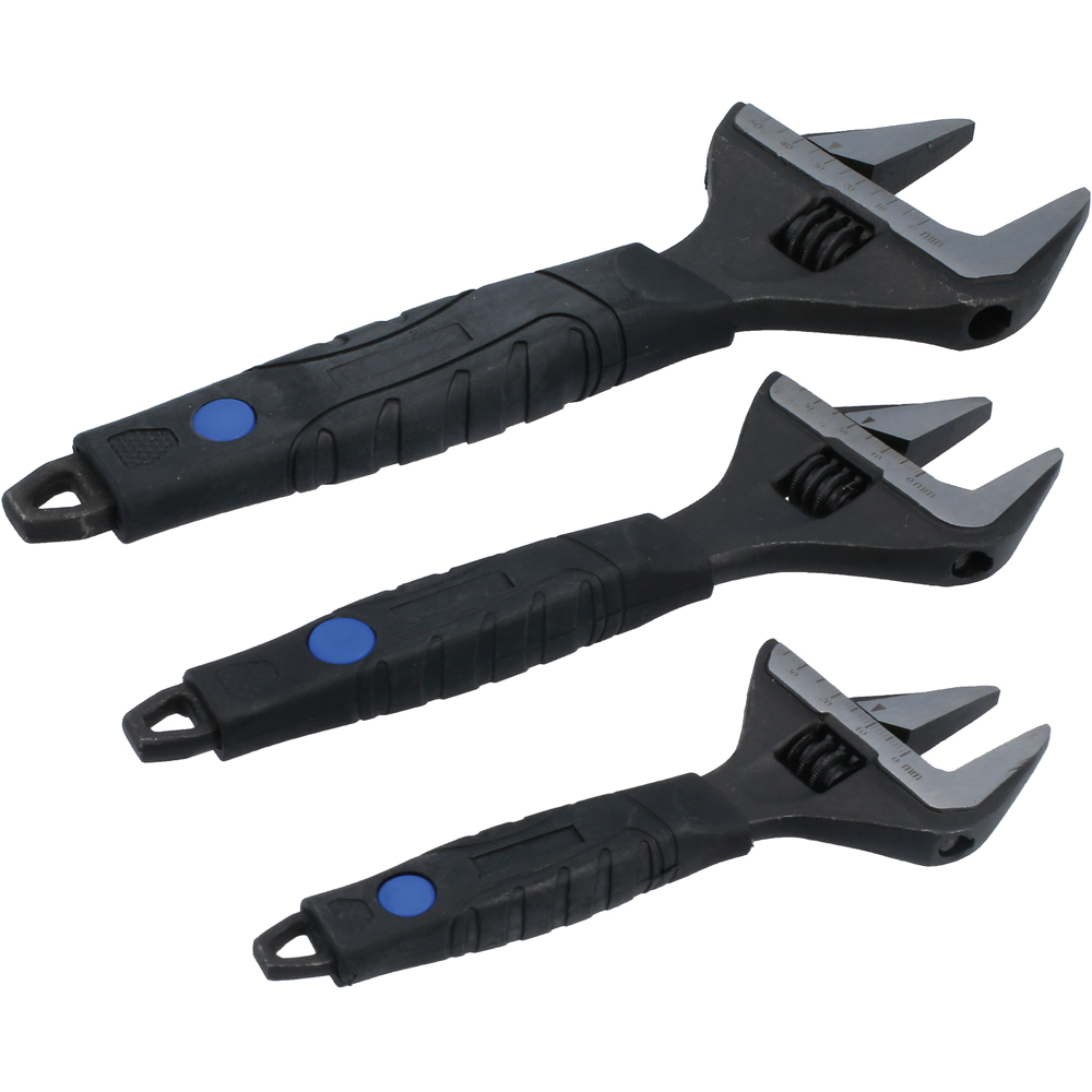 Laser 3 Piece Chrome Vanadium Wide Mouth Adjustable Wrench Set Image 3
